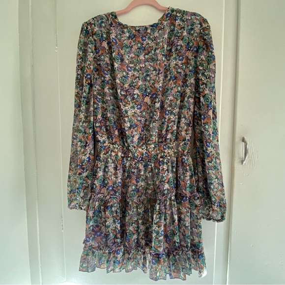 Maronie Anthropologie Floral Mini Dress L  Long Sleeve Prairie, Coastal, Pretty - Picture 3 of 8